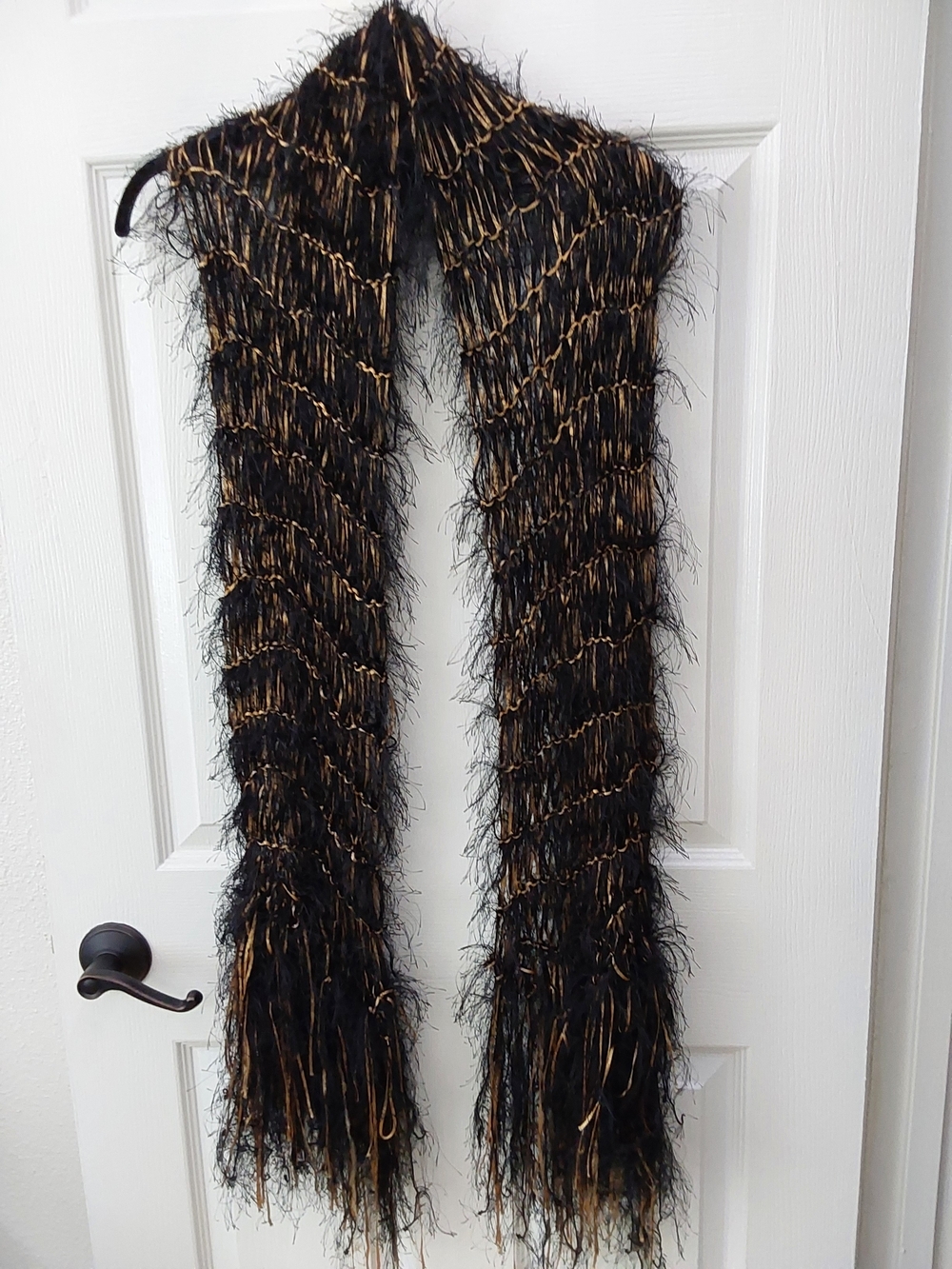 Black and Gold Textured Fringe Scarf